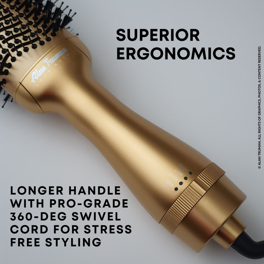 Alan Truman Oh So Gold Ceramic Blow Dryer Brush for big bouncy voluminous blowouts