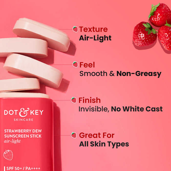 Dot & Key Strawberry Sunscreen Stick, In-Vivo Tested SPF 50+ PA++++