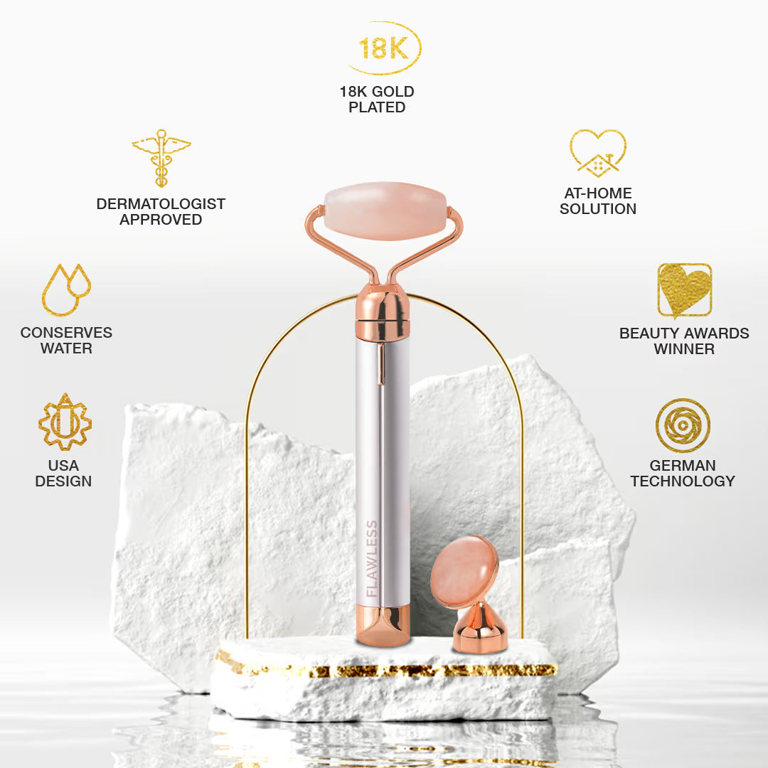 Flawless Contour Vibrating Facial Rose Quartz Roller & Massager Flawless Contour Vibrating Facial Rose Quartz Roller & Massager