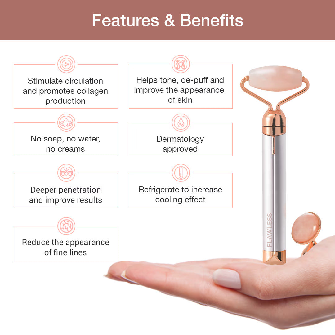 Flawless Contour Vibrating Facial Rose Quartz Roller & Massager Flawless Contour Vibrating Facial Rose Quartz Roller & Massager
