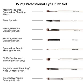Praush Beauty 15 Pcs Professional Eye Brush Set with FREE Marble Makeup Pouch