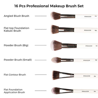 Praush Beauty 16 Pcs Professional Makeup Brush Set (Face + Eyes)