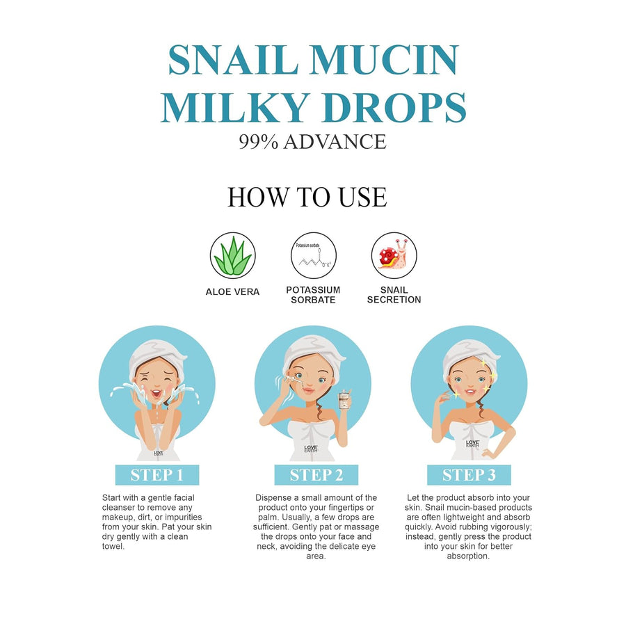Love Earth Snail Mucin Milky Drops 99% Advanced Snail Mucin For Hydration, Skin Repair, Soothing & Calming All Skin Type 30ML