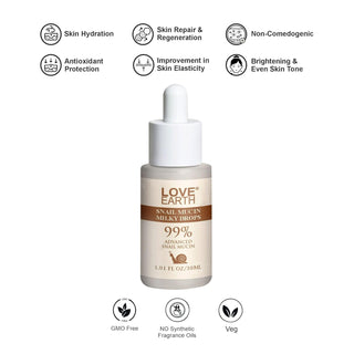 Love Earth Snail Mucin Milky Drops 99% Advanced Snail Mucin For Hydration, Skin Repair, Soothing & Calming All Skin Type 30ML