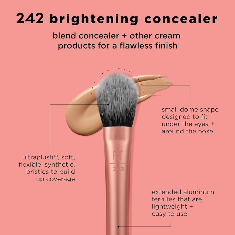 Real Techniques Brightening Concealer Makeup Brush + Eye Cream, Pink -RT01977