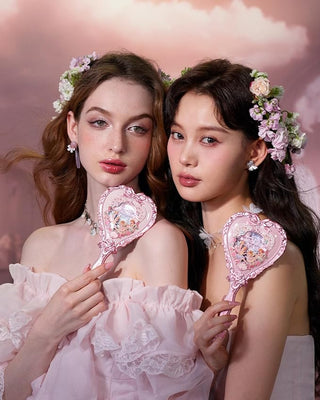 Flower Knows Plastic Midsummer Fairytales Heart Hand Mirror white Vanilla