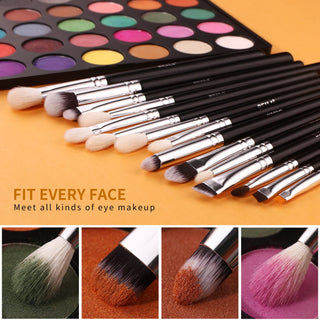 BEILI Black Eye shadow eyeliner Eyebrow Makeup brushes Set 15 Pcs