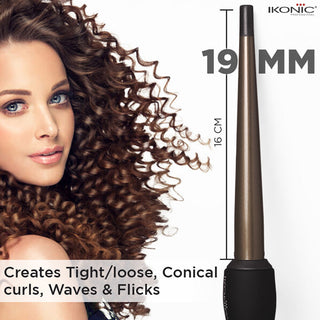 Ikonic Professional Conical Tong Hair Curler Black # 19mm