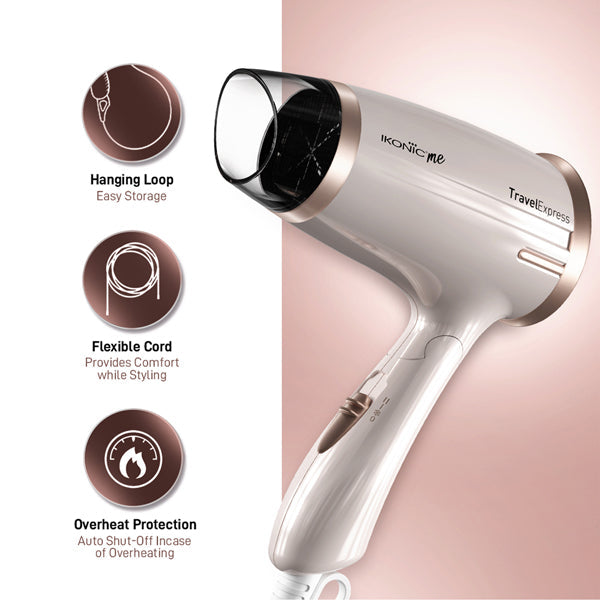 Ikonic Me Hair Dryer Travel Express - White and Rose Gold