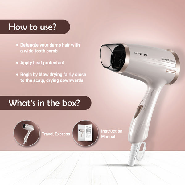 Ikonic Me Hair Dryer Travel Express - White and Rose Gold