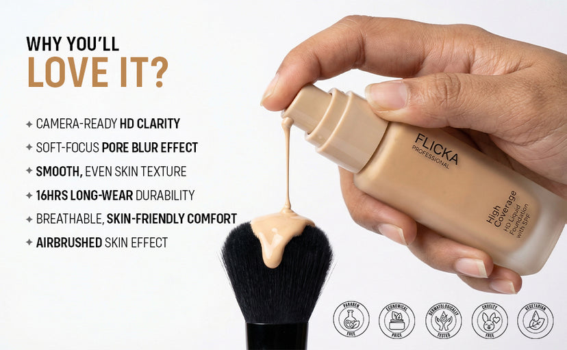 Flicka High Coverage HD Liquid Foundation With Spf 30Ml