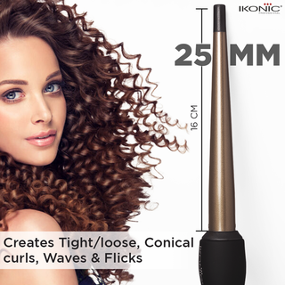 Ikonic Professional Conical Tong Hair Curler Black #25mm