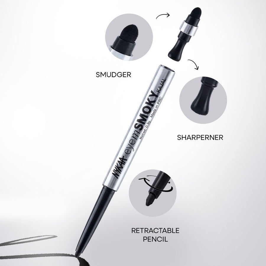 Nykaa Cosmetics Eyem Smokey Intense Gel Kajal With Free Sharpener & Smudger- Black