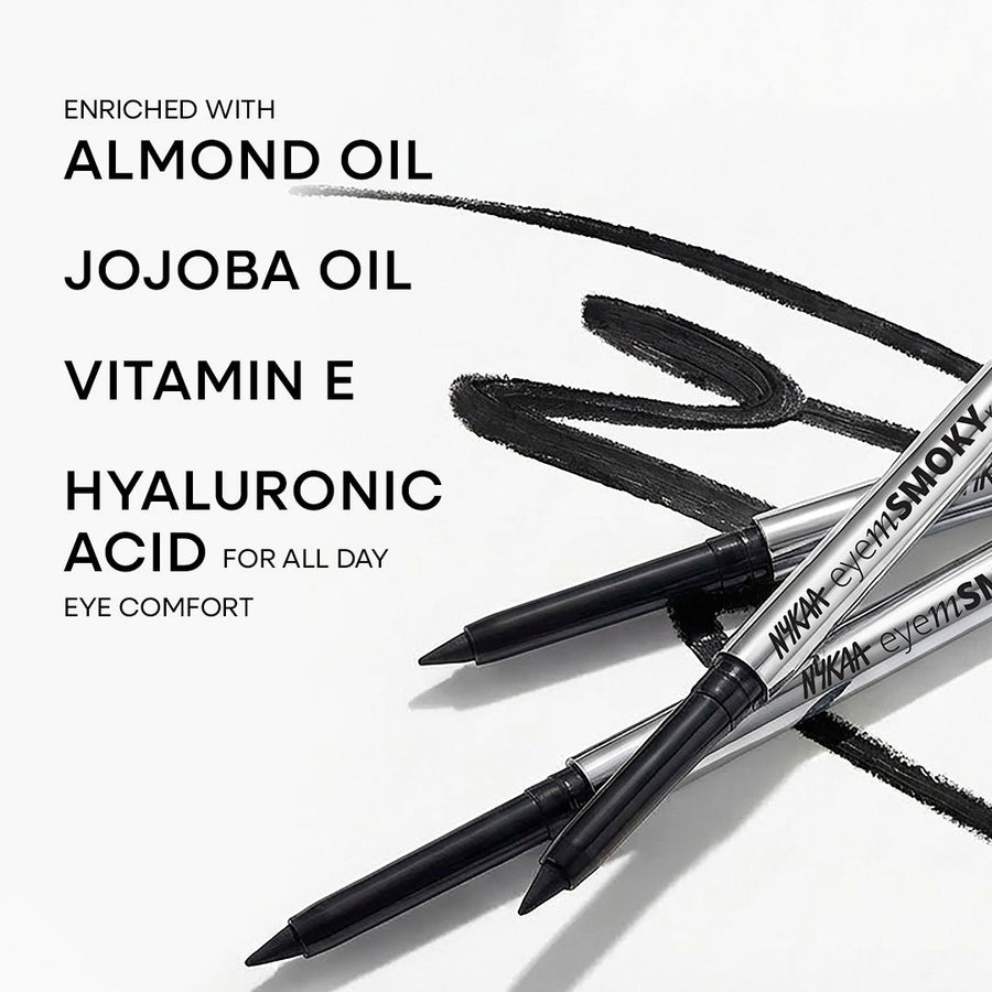 Nykaa Cosmetics Eyem Smokey Intense Gel Kajal With Free Sharpener & Smudger- Black